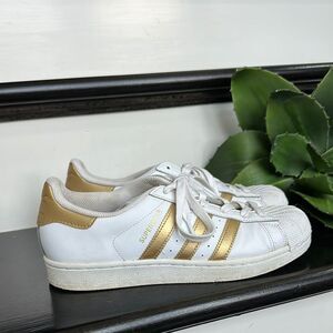 Adidas Superstar White & Metallic Gold Unisex Sneakers Women’s Size 8.5